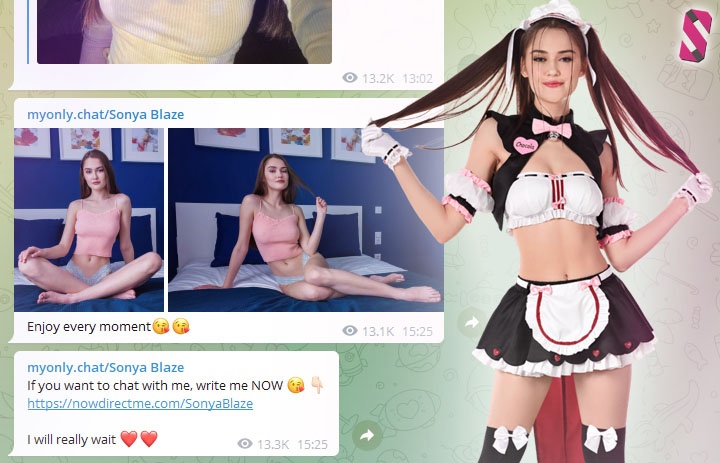 List of pornstars on Telegram chat app 2022 - screenshot Sonya Blaze Telegram group