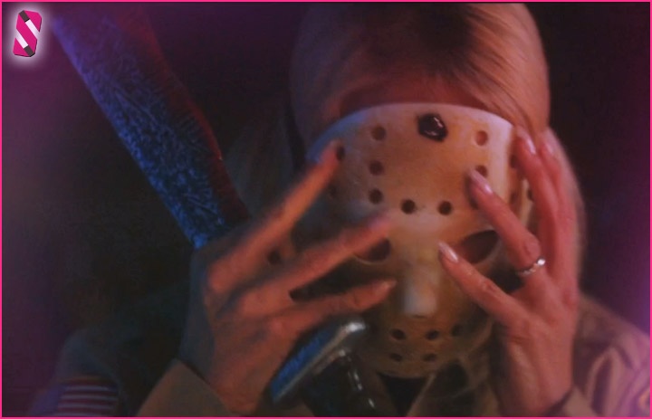 Erotic Slasher Movie: 18 And Over - Pamela Anderson wearing Jason mask